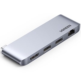 USB-C ადაპტერი UGREEN CM458 (20490) Type-C Docking Station, 2xUSB3.0, HDMI, RJ45, Silver